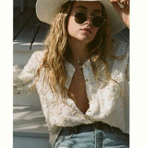 Anthropologie Whitney Embroidered Button Down Top